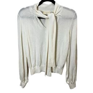 Anthropologie Moulinette Soeurs Wool Sweater Small Cream Tie Neck Pullover